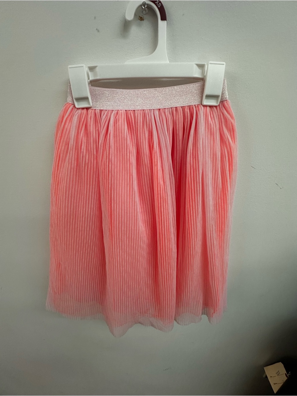 Girl’s Pink Pleated Tulle Skirt with Sparkle Waistband